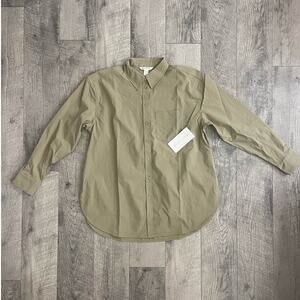 Athleta Midday Relaxed Poplin Shirt Button‎ Up Long Sleeve Green Medium
